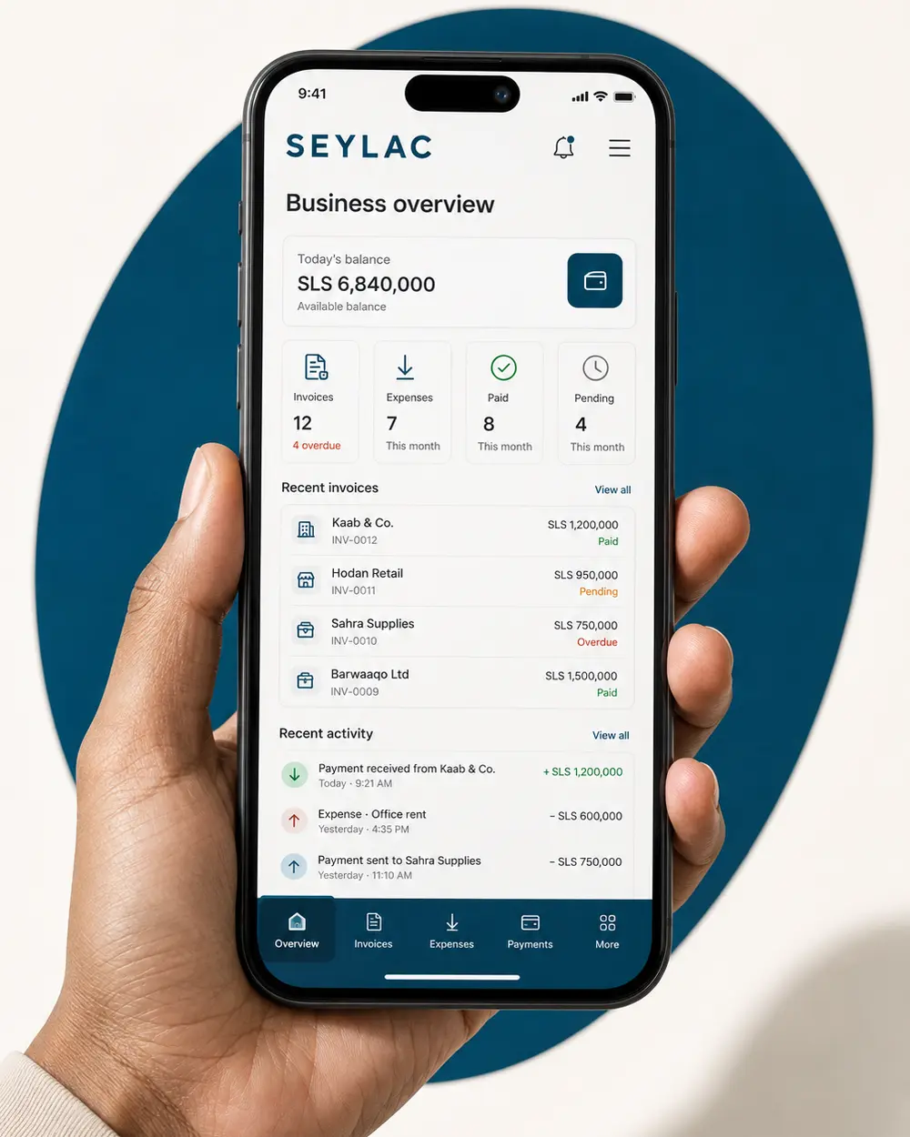 Seylac business finance on a mobile phone