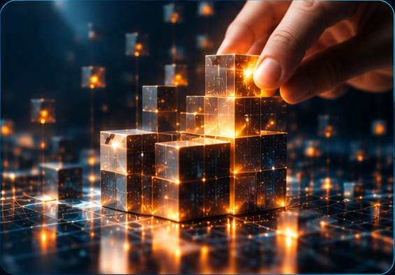 Illuminated technology cubes representing AI and connected infrastructure